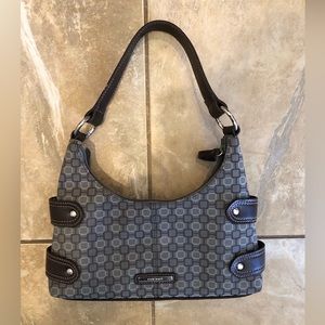 Nine West Brown Canvas and Leather Vintage Casual Brown Leather Shoulder Bag